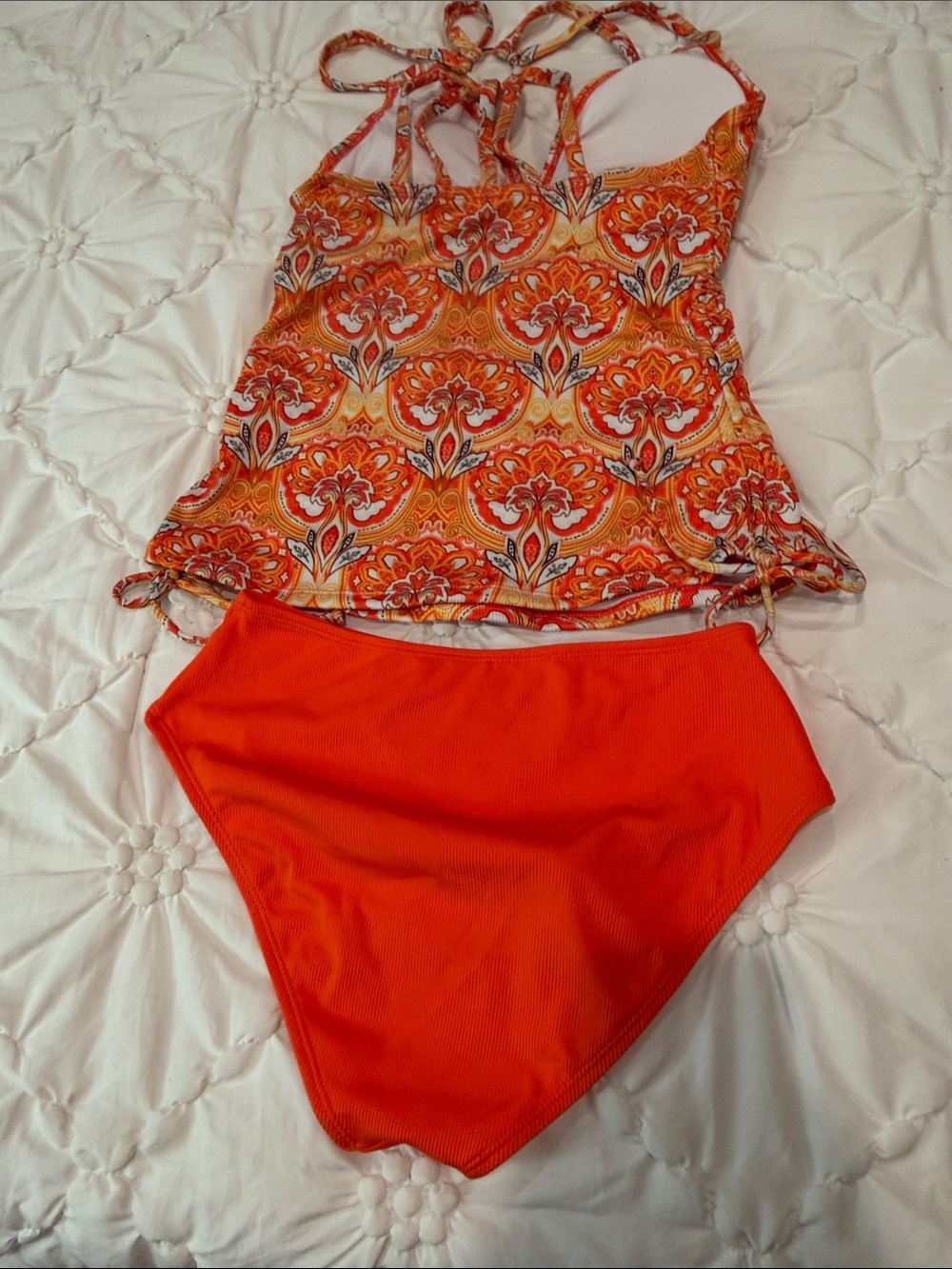Cupshe Orange Floral Tankini with Solid Orange Bottom - Picture 9 of 10